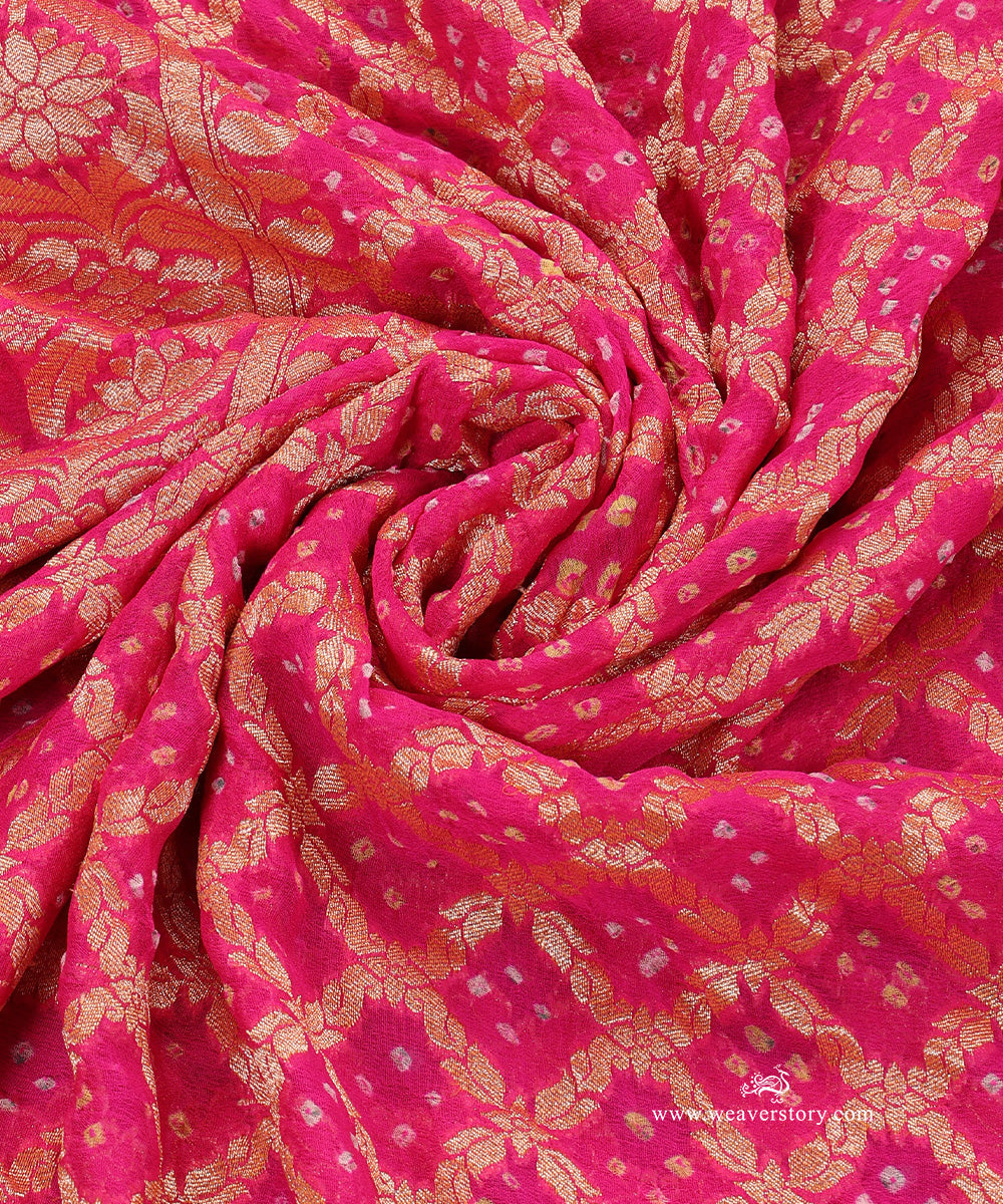 Pink_Handloom_Pure_Georgette_Banarasi_Bandhej_Dupatta_WeaverStory_05