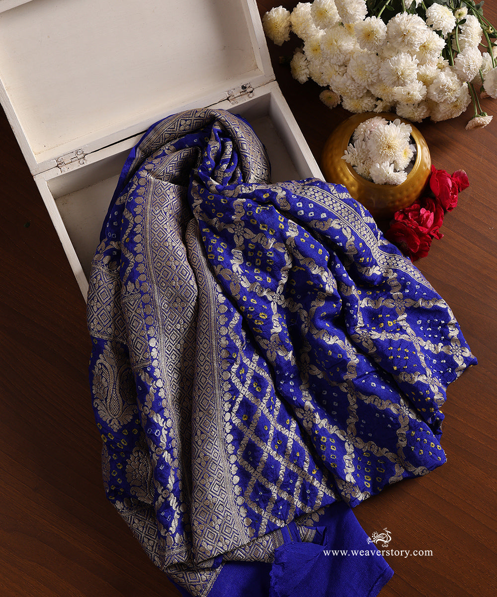 Blue_Handloom_Pure_Georgette_Banarasi_Bandhej_Dupatta_WeaverStory_01