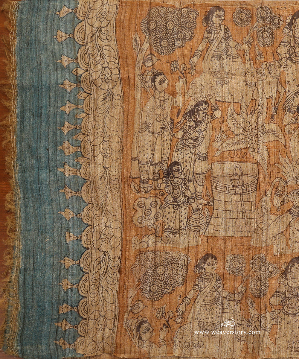 Brown_Handloom_Pure_Tusser_Silk_Hand_Painted_Kalamkari_Dupatta_With_Mythological_Figures_WeaverStory_02