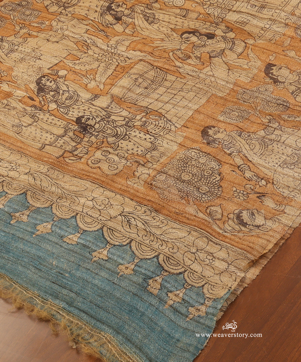 Brown_Handloom_Pure_Tusser_Silk_Hand_Painted_Kalamkari_Dupatta_With_Mythological_Figures_WeaverStory_03