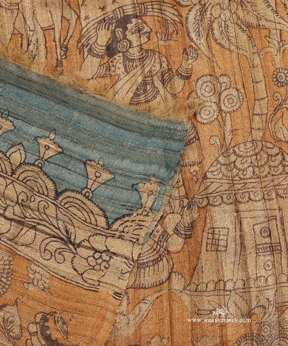 Brown_Handloom_Pure_Tusser_Silk_Hand_Painted_Kalamkari_Dupatta_With_Mythological_Figures_WeaverStory_04