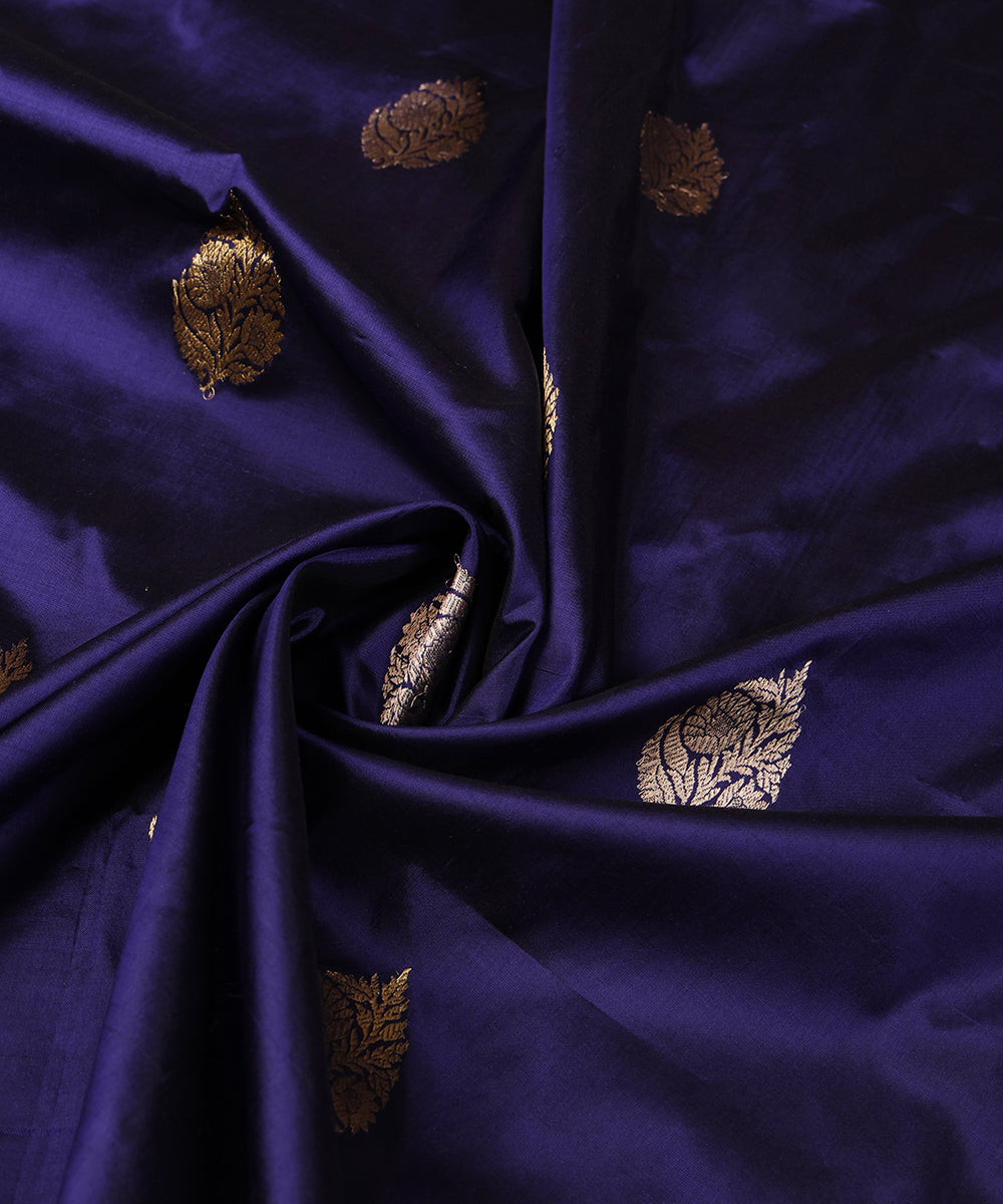 Blue_Pure_Katan_Silk_Dupatta_With_Gold_Zari_Booti_WeaverStory_05