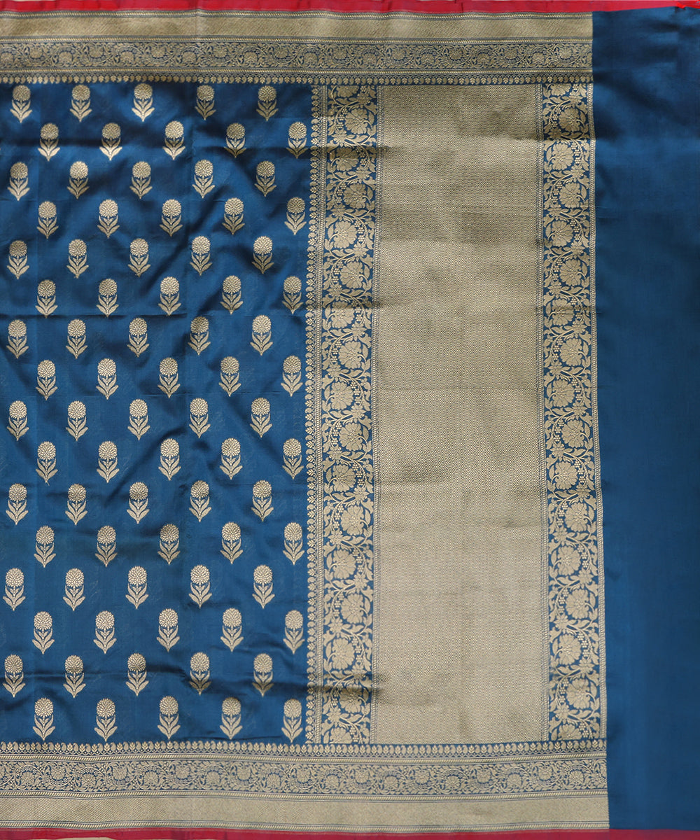 Blue handloom Banarasi Katan georgette dupatta woven in cutwork.