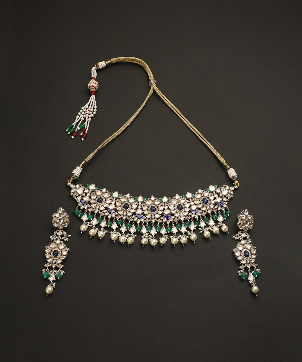 Esita_Handcarfted_Pure_Silver_Moissanite_Polki_Necklace_Set_With_Fresh_Water_Pearls_WeaverStory_02