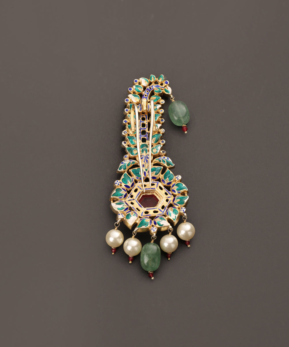 Anahita_Handcrafted_Pure_Silver_Kalgi_With_Pearls_And_Semi_Precious_Stones_WeaverStory_02