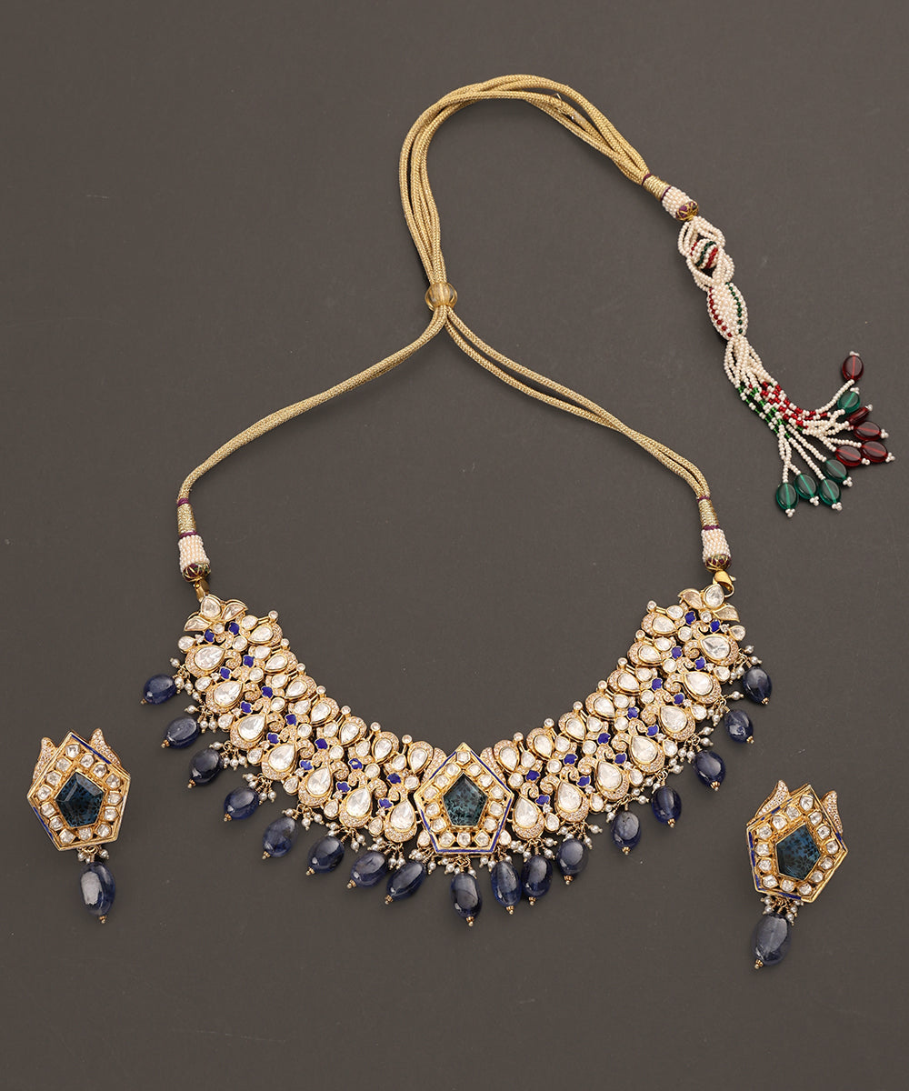 Mahvash_Handcrafted_Pure_Silver_Choker_Necklace_Set_With_Semi_Precious_Stones_WeaverStory_02