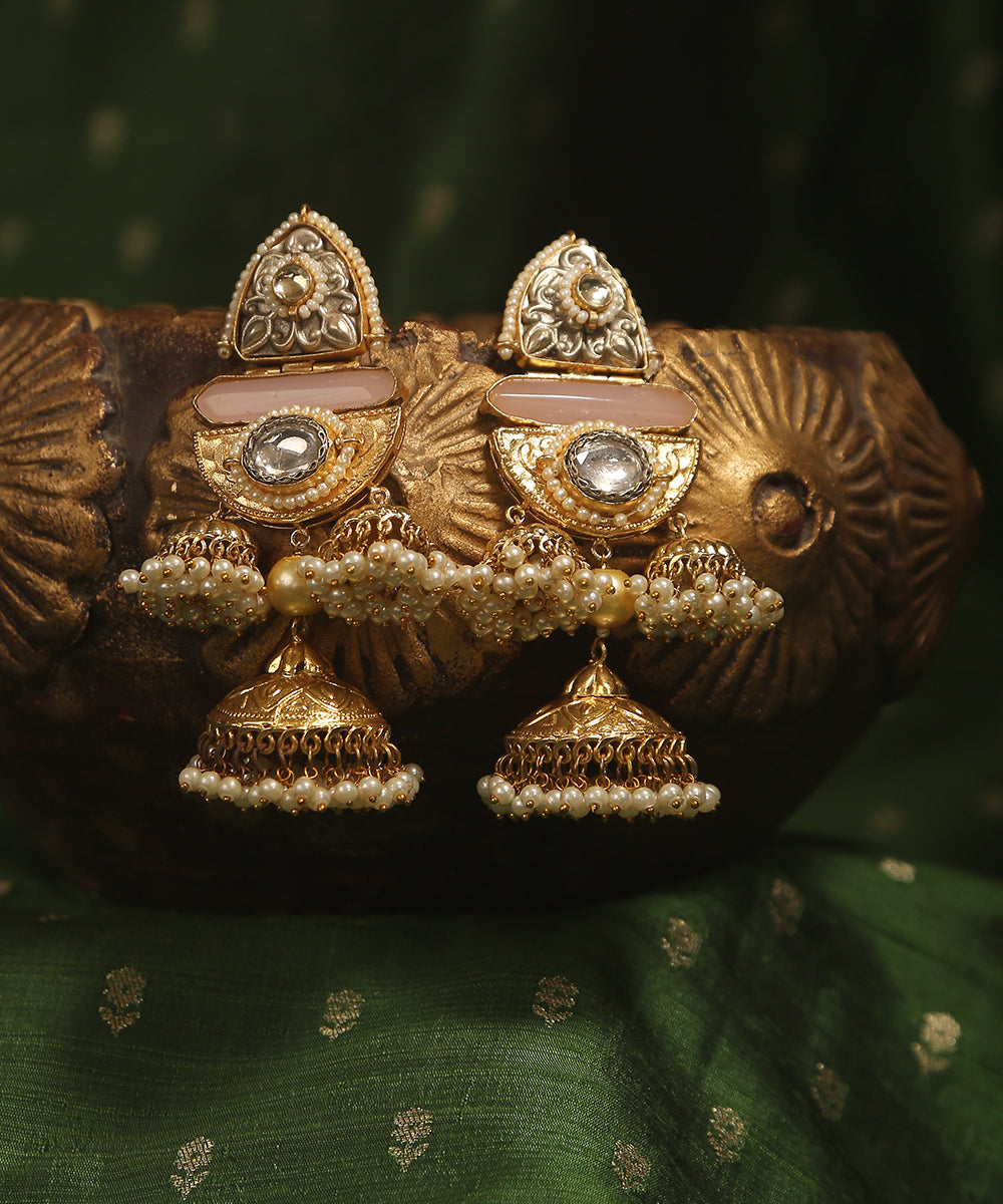 Deenah_Handcrafted_Golden_Earrings_With_Pearl_Tassels_WeaverStory_01