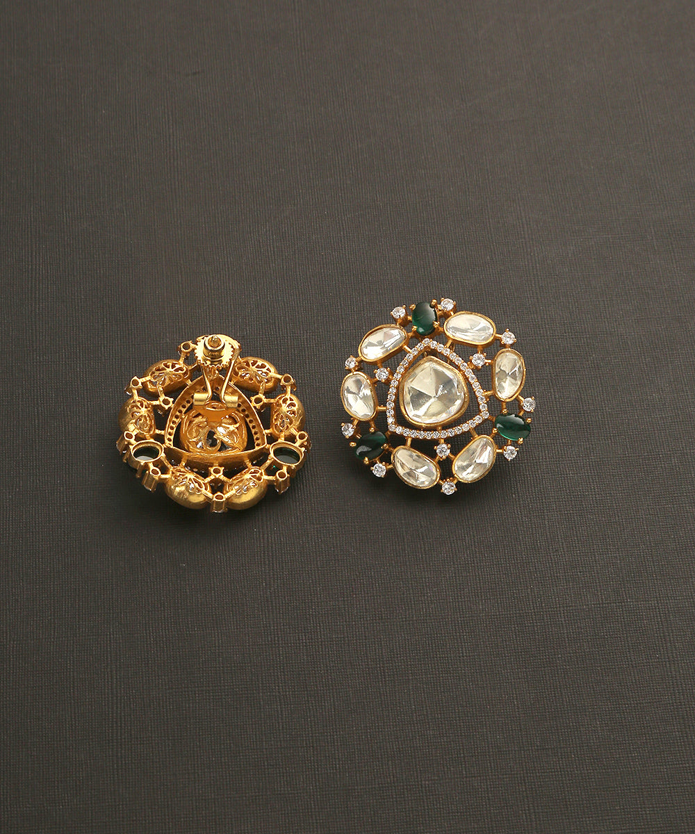 Ulya_Handcrafted_Moissanite_Polki_Earrings_With_Green_Stones_WeaverStory_03