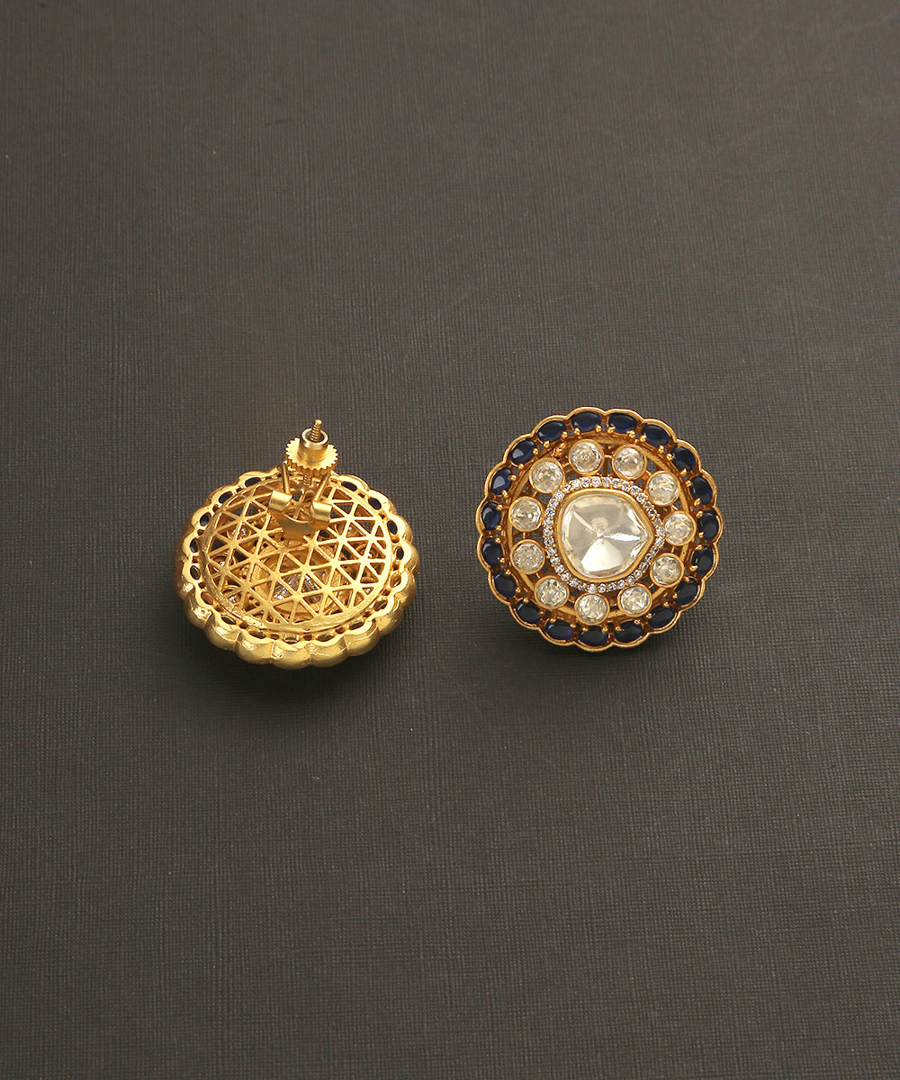 Aagha_Handcrafted_Earrings_With_Moissanite_Polki_And_Blue_Semi_Precious_Stones_WeaverStory_03
