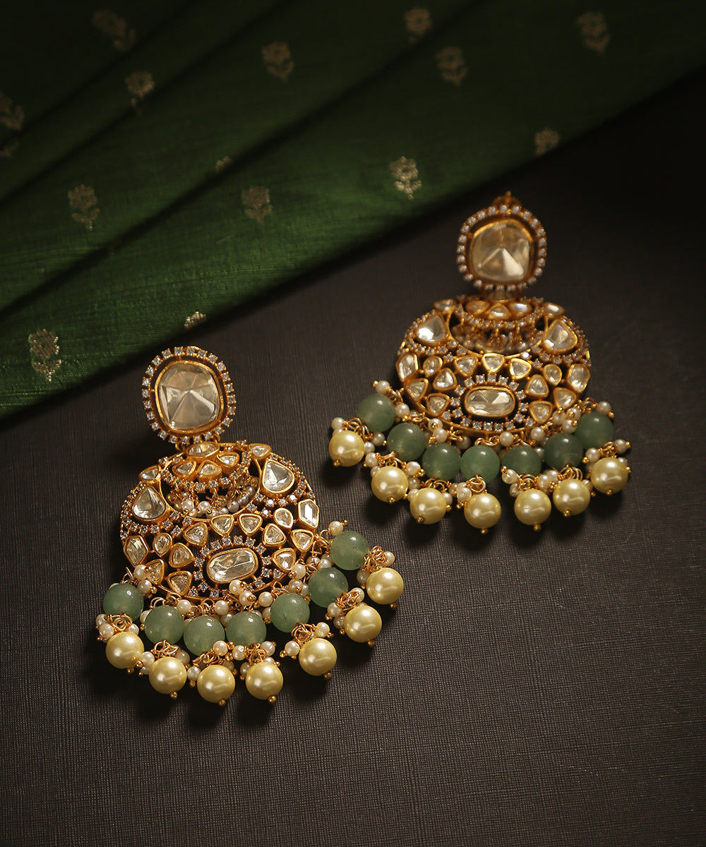 Umaiza_Handcrafted_Earrings_With_Moissanite_Polki_And_Pearl_Tassels_WeaverStory_01