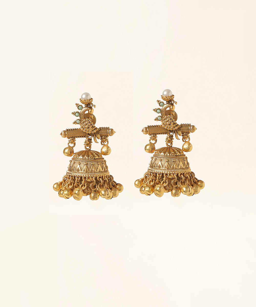 Simon_Handcrafted_Jhumkas_With_Peacock_Motif_WeaverStory_03