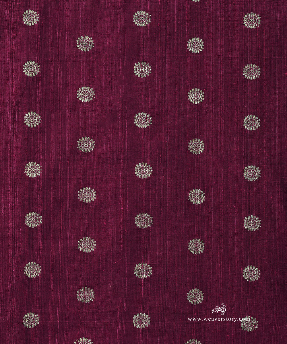 Purple_Handloom_Pure_Tussar_Silk_Banarasi_Fabric_With_Asharfi_Zari_Booti_WeaverStory_03