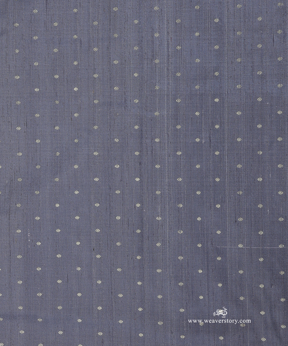 Grey_Handloom_Pure_Raw_Silk_Banarasi_Fabric_With_Small_Zari_Booti_WeaverStory_02