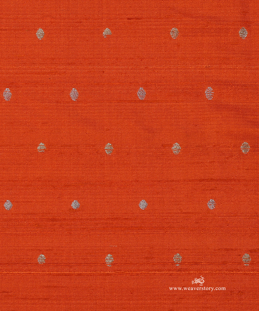 Orange_Handloom_Pure_Raw_Silk_Banarasi_Fabric_With_Small_Zari_Booti_WeaverStory_03