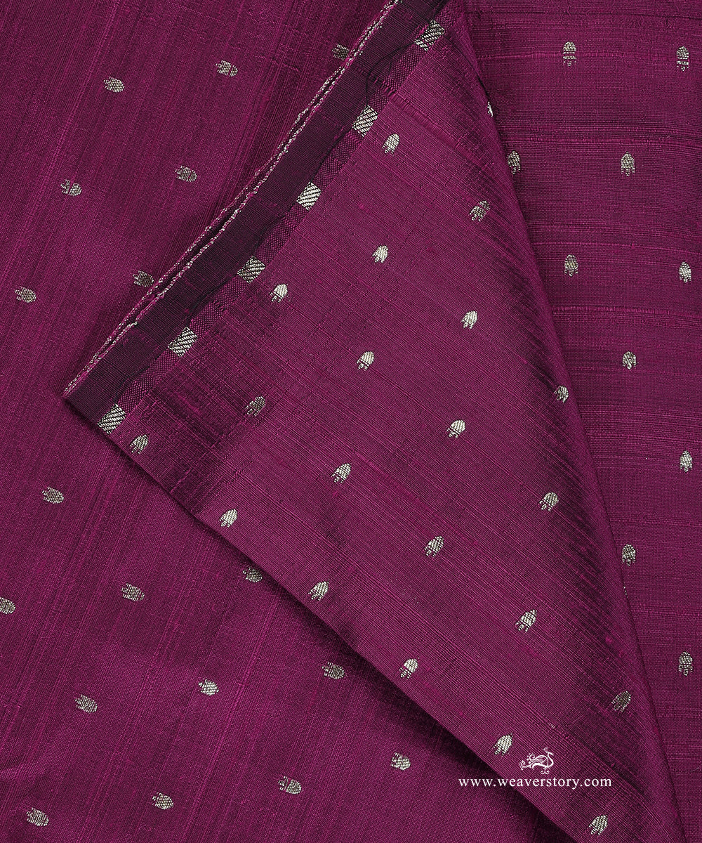 Handloom_Purple_Pure_Raw_Silk_Banarasi_Fabric_With_Small_Zari_Booti_WeaverStory_04