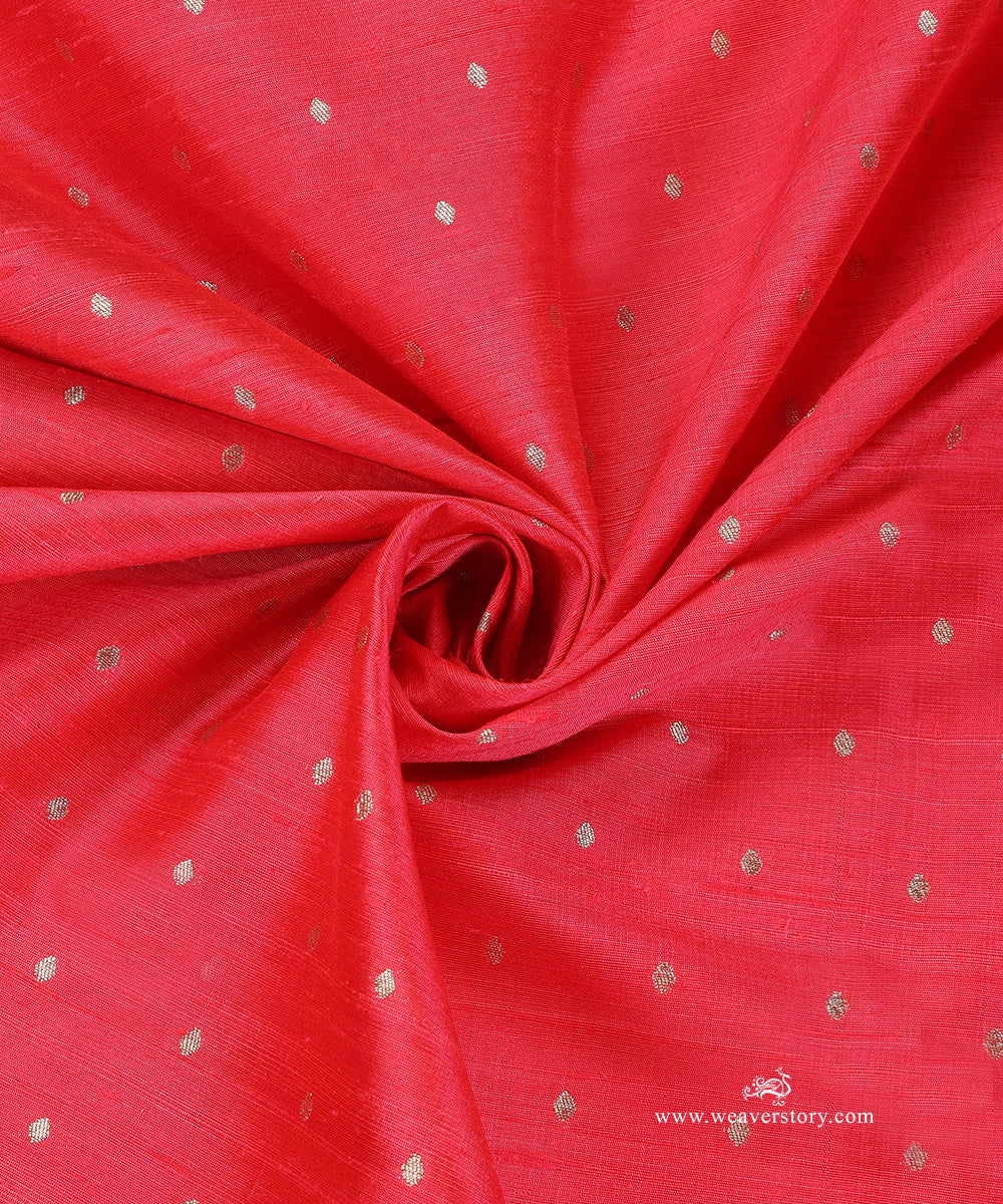 Pink_Handloom_Pure_Raw_Silk_Banarasi_Fabric_With_Small_Zari_Booti_WeaverStory_05