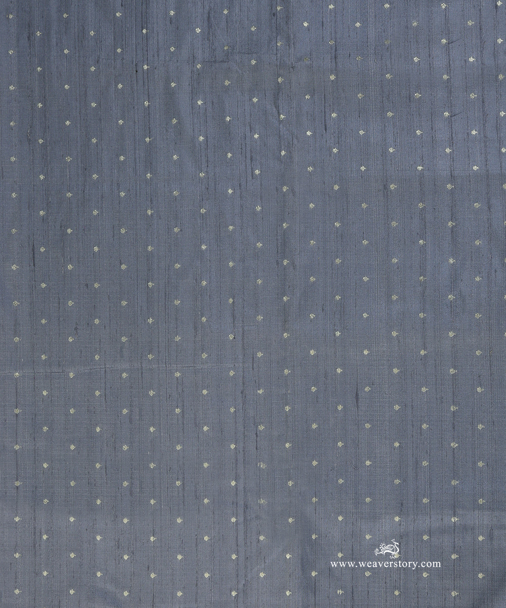 Handloom_Grey_Pure_Tussar_Silk_Banarasi_Fabric_With_Cutwork_Booti_WeaverStory_02
