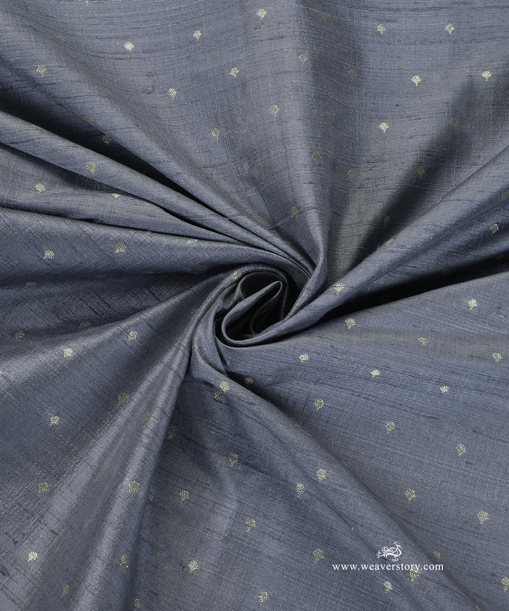 Handloom_Grey_Pure_Tussar_Silk_Banarasi_Fabric_With_Cutwork_Booti_WeaverStory_05