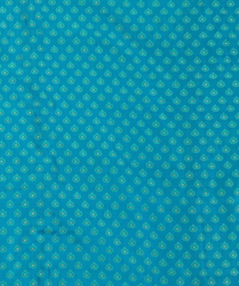 Handloom_Cerulean_Blue_Pure_Katan_Silk_Tanchoi_Banarasi_Fabric_With_Reshma_Booti_WeaverStory_02