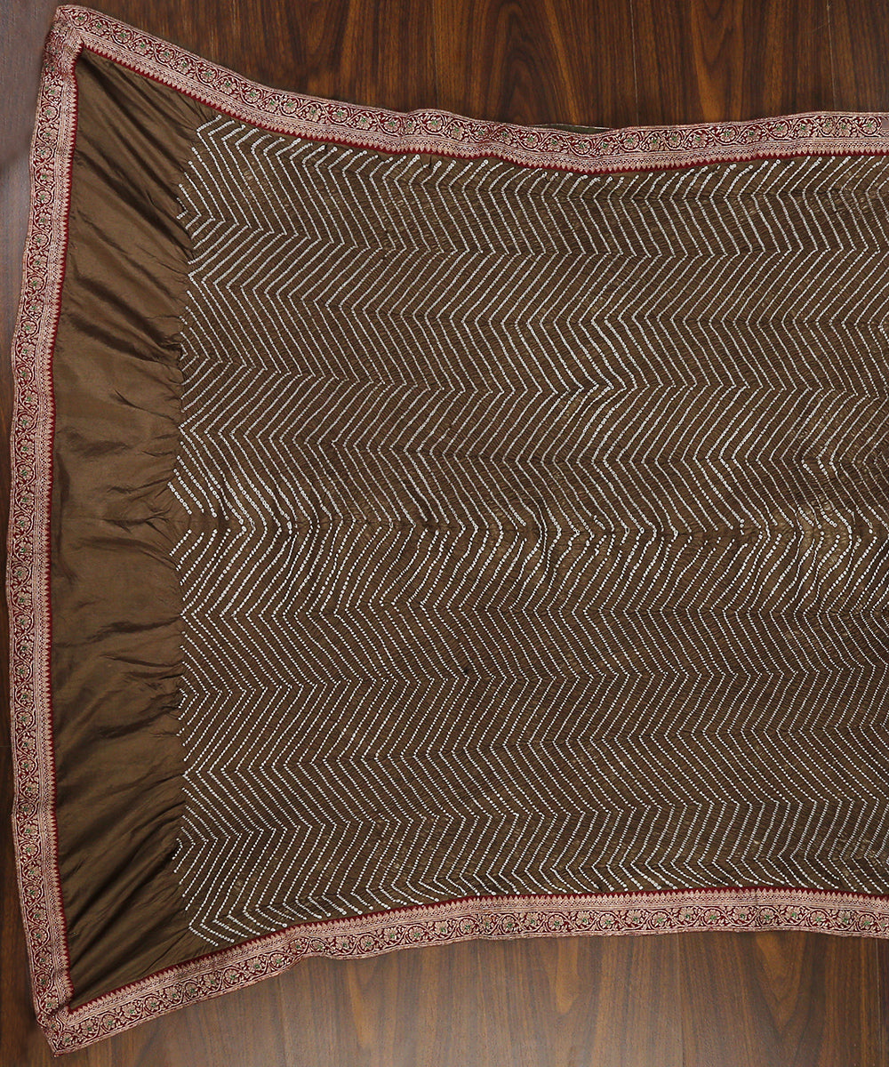 Olive Handloom Pure Georgette Banarasi Bandhani Dupatta With Border