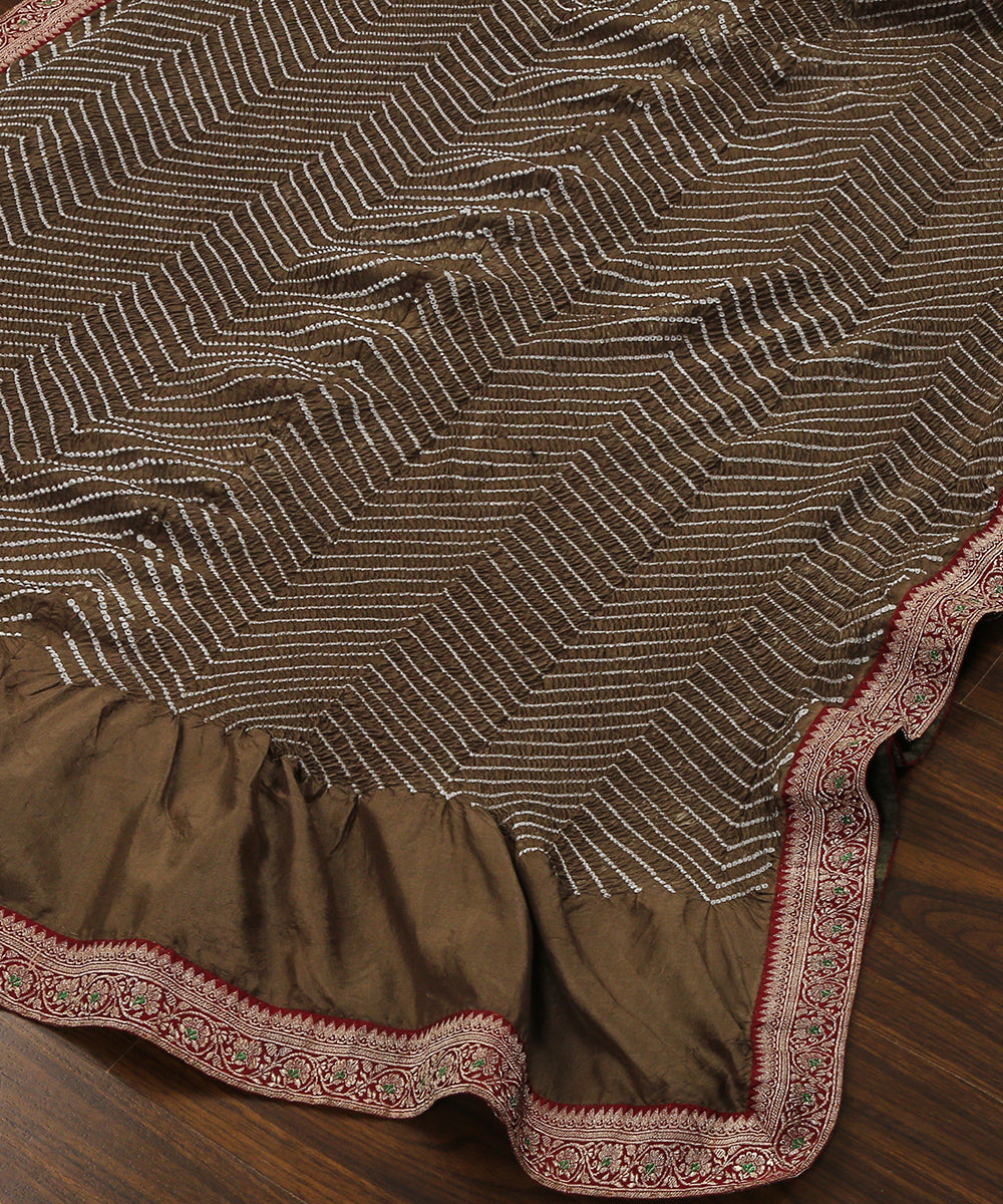 Olive Handloom Pure Georgette Banarasi Bandhani Dupatta With Border