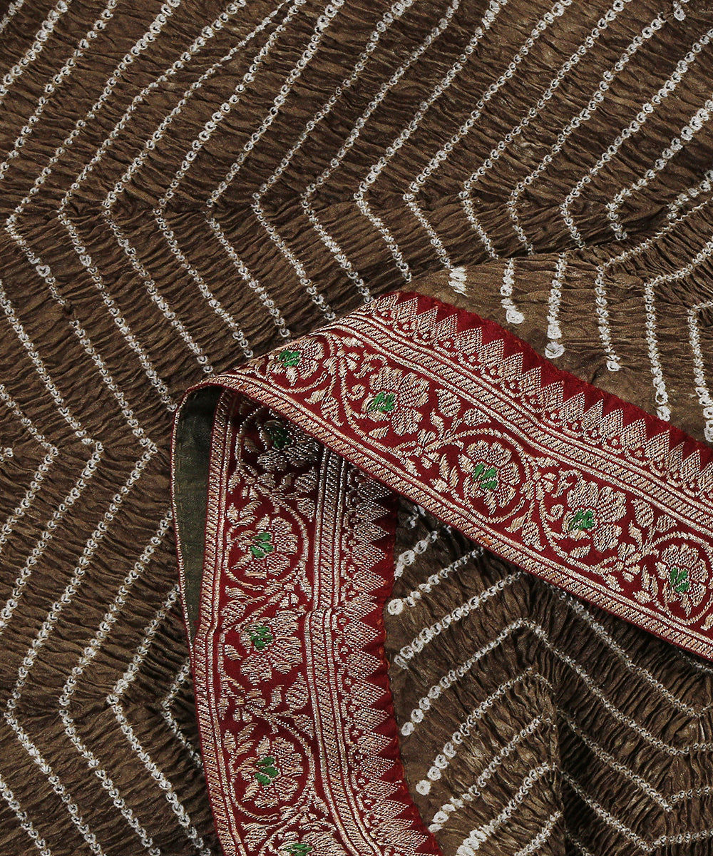 Olive Handloom Pure Georgette Banarasi Bandhani Dupatta With Border