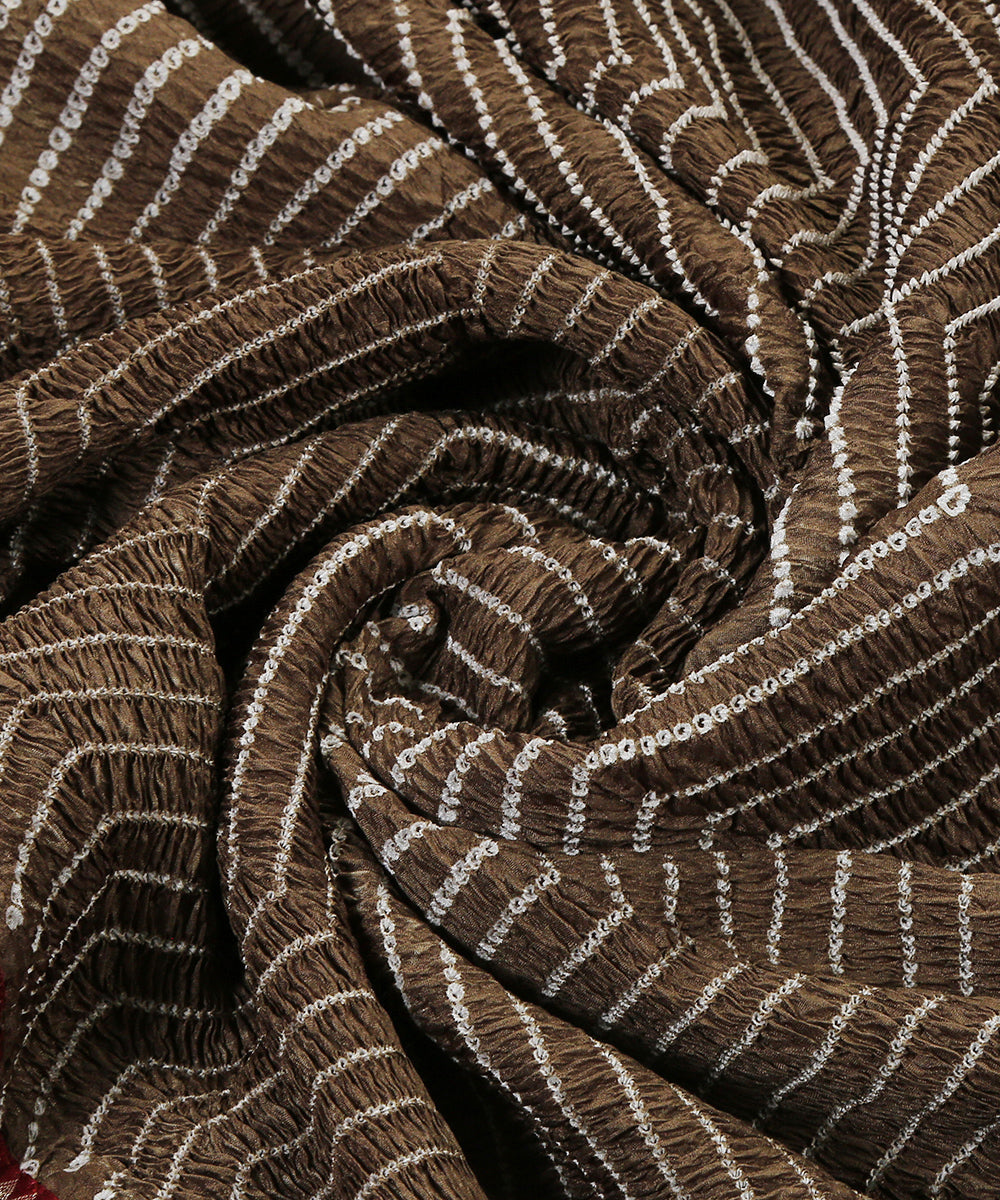 Olive Handloom Pure Georgette Banarasi Bandhani Dupatta With Border