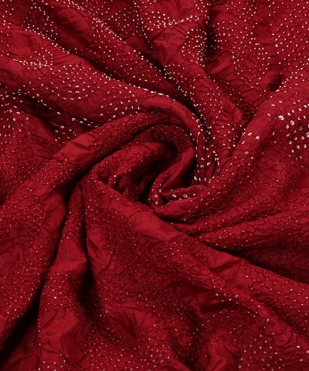 Maroon Handloom Pure Georgette Banarasi Bandhani Dupatta With Border