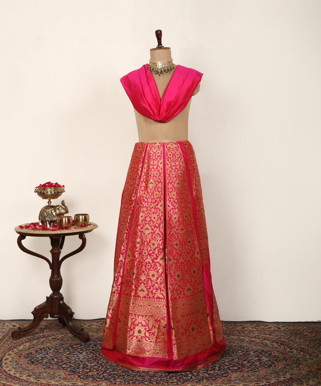 Hot Pink Handloom Pure Katan Silk Banarasi Lehenga With Meenakari