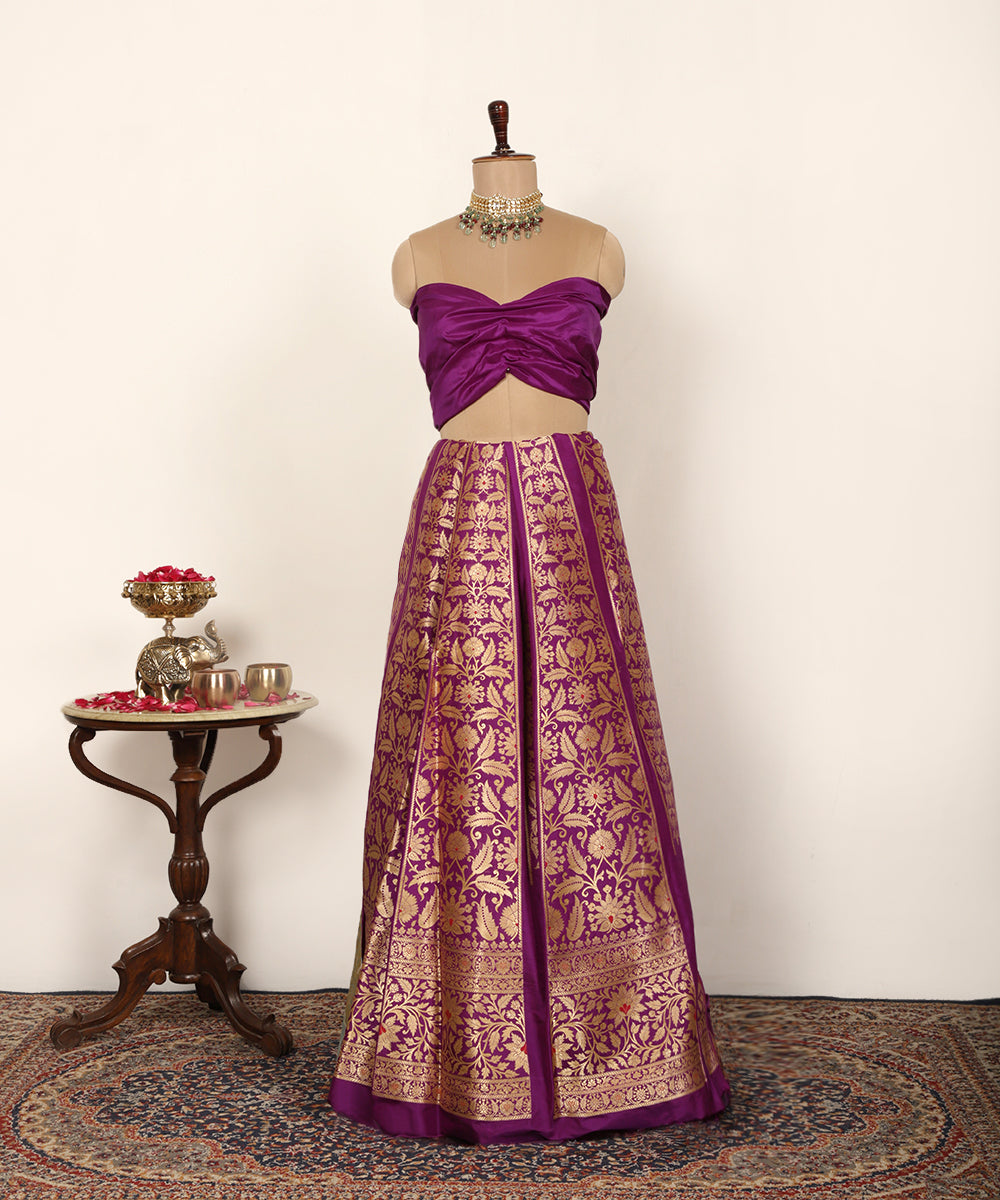 Handloom Purple Pure Katan Silk Brocade Banarasi Lehenga With Meenakari