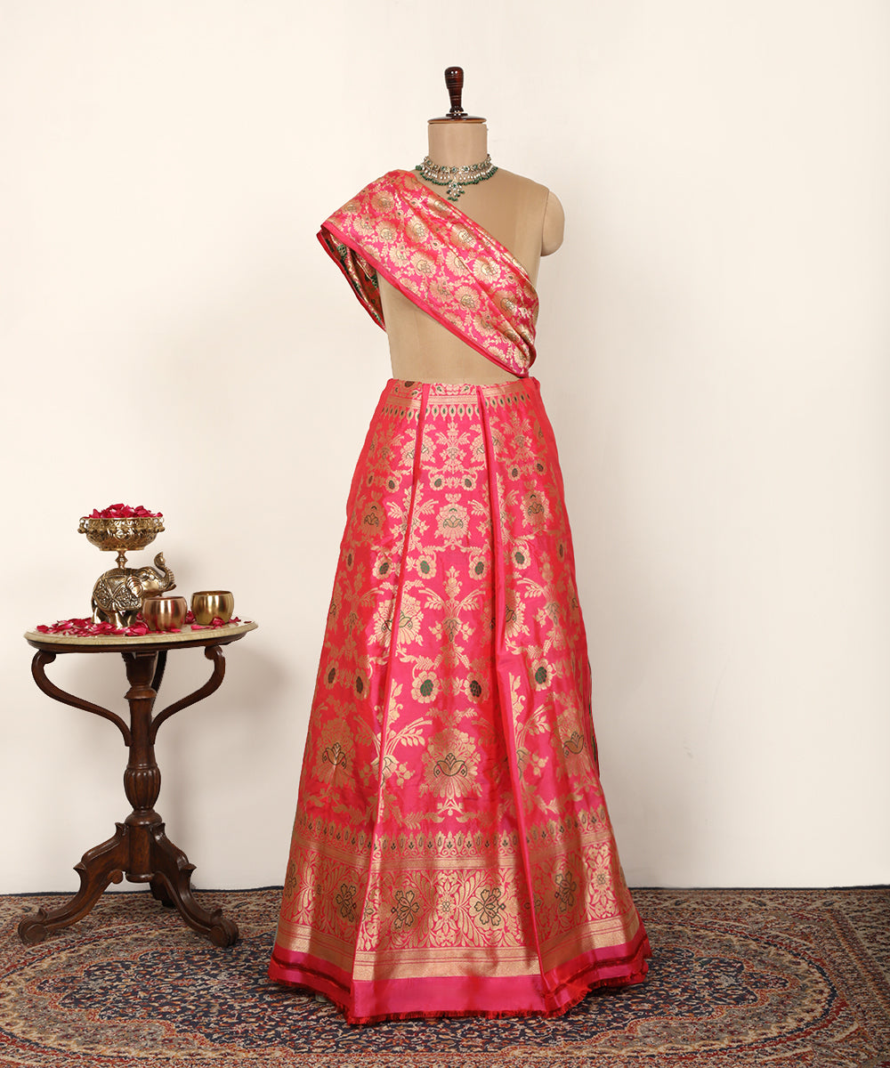 Hot Pink Handloom Pure Katan Silk Meenakari Banarasi Lehenga
