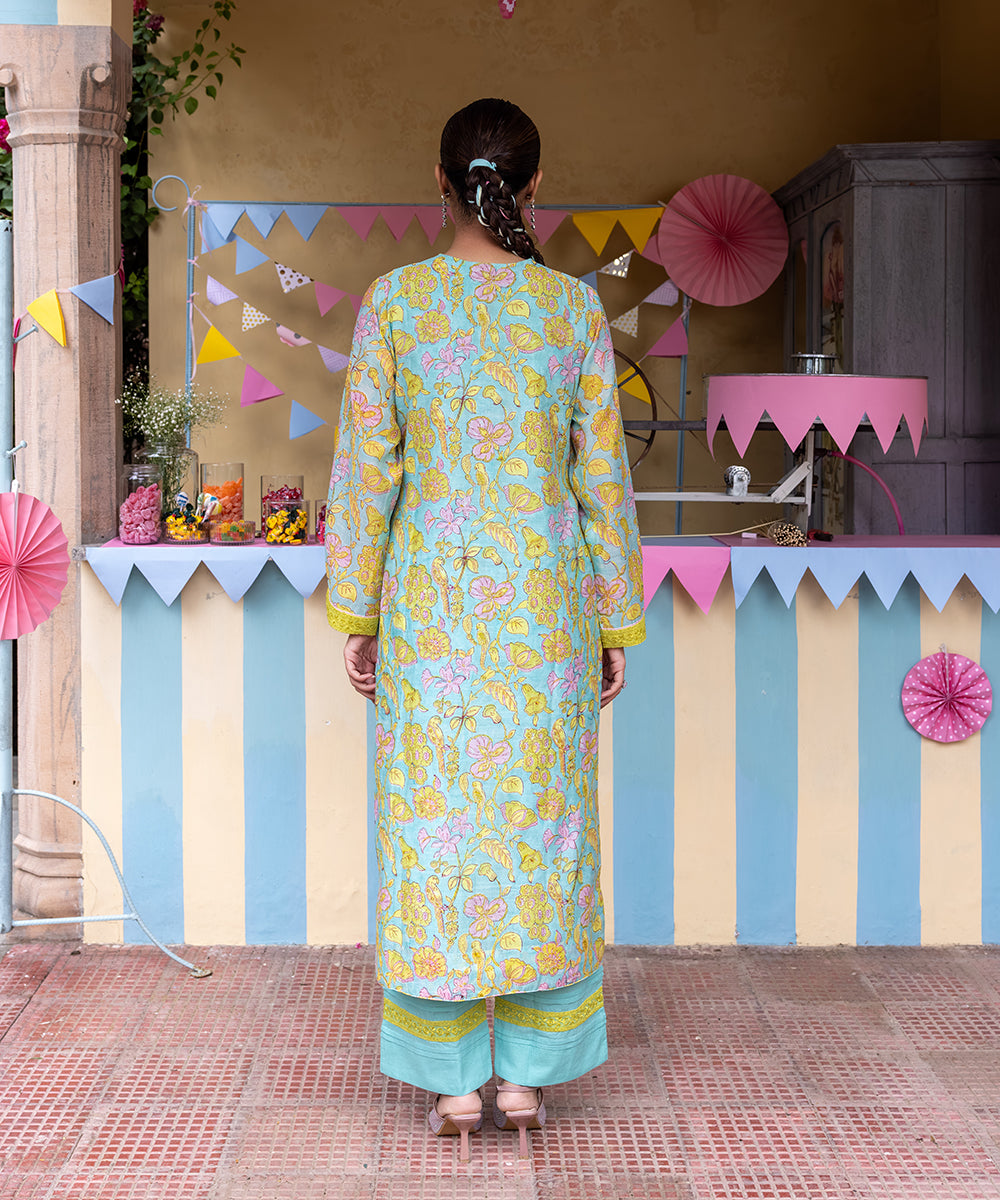 Cotton Candy Light Blue Chanderi Mulmul Kurta set of 2