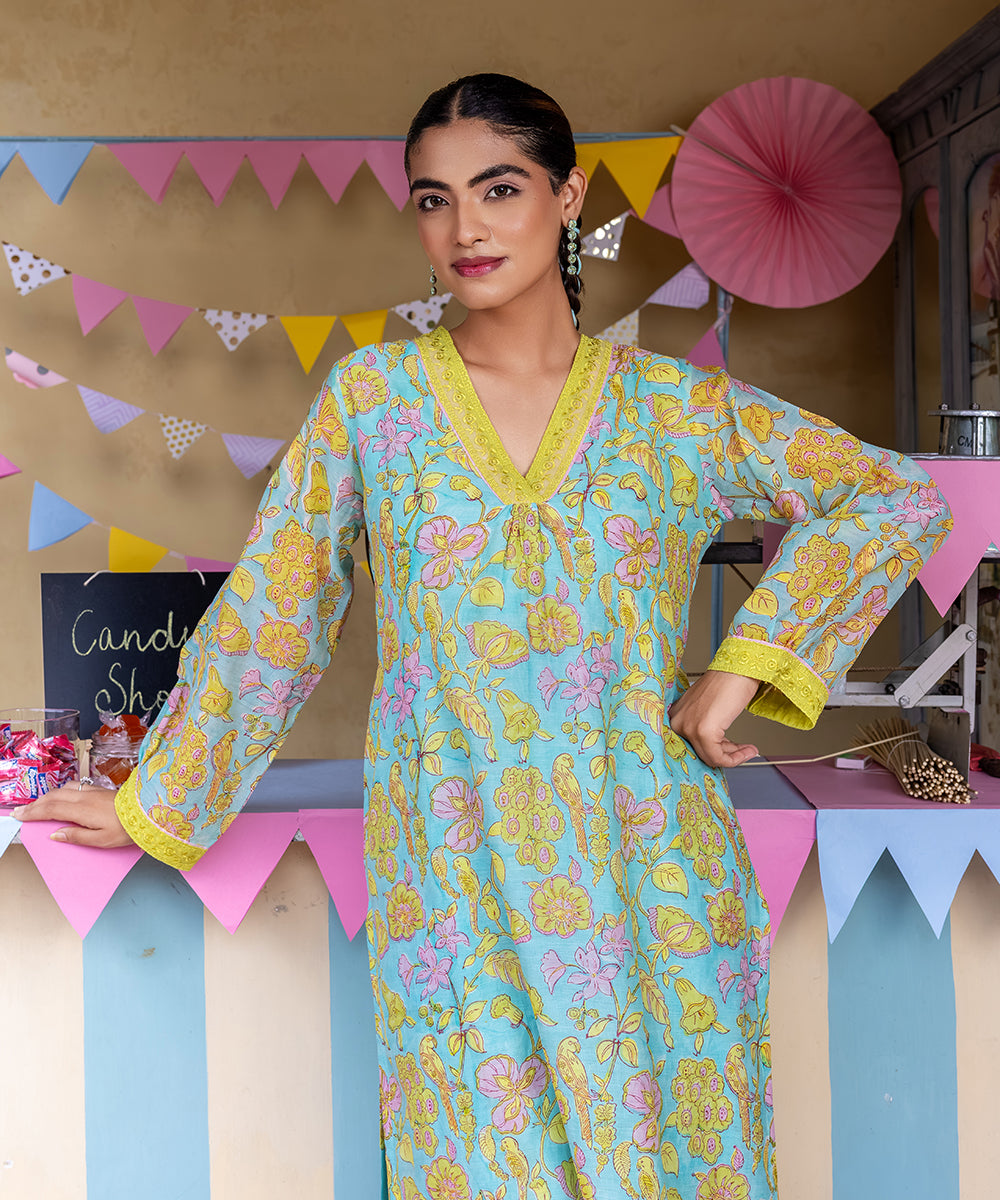 Cotton Candy Light Blue Chanderi Mulmul Kurta set of 2