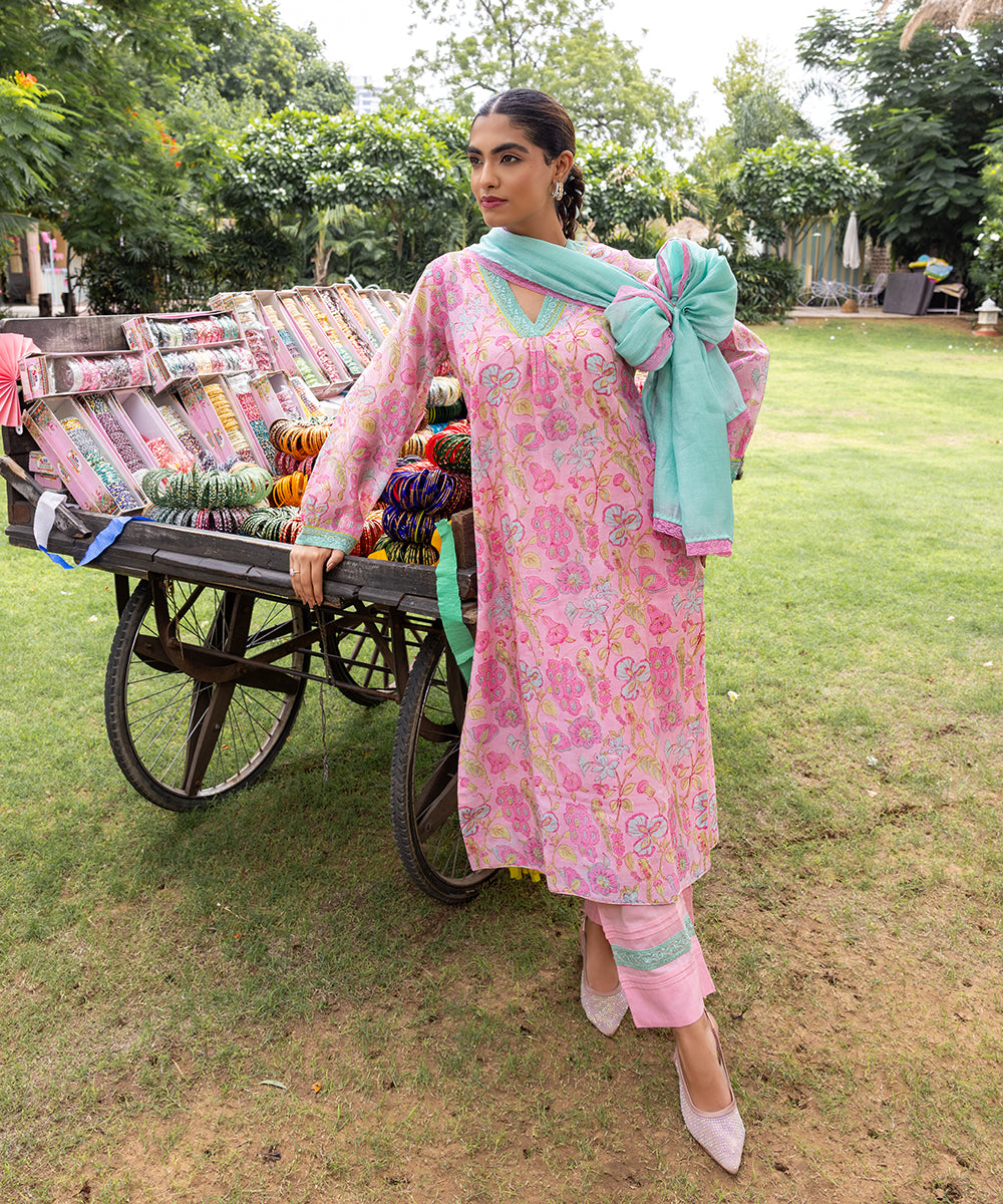 Cotton Candy Light Pink Chanderi Mulmul Kurta set of 3