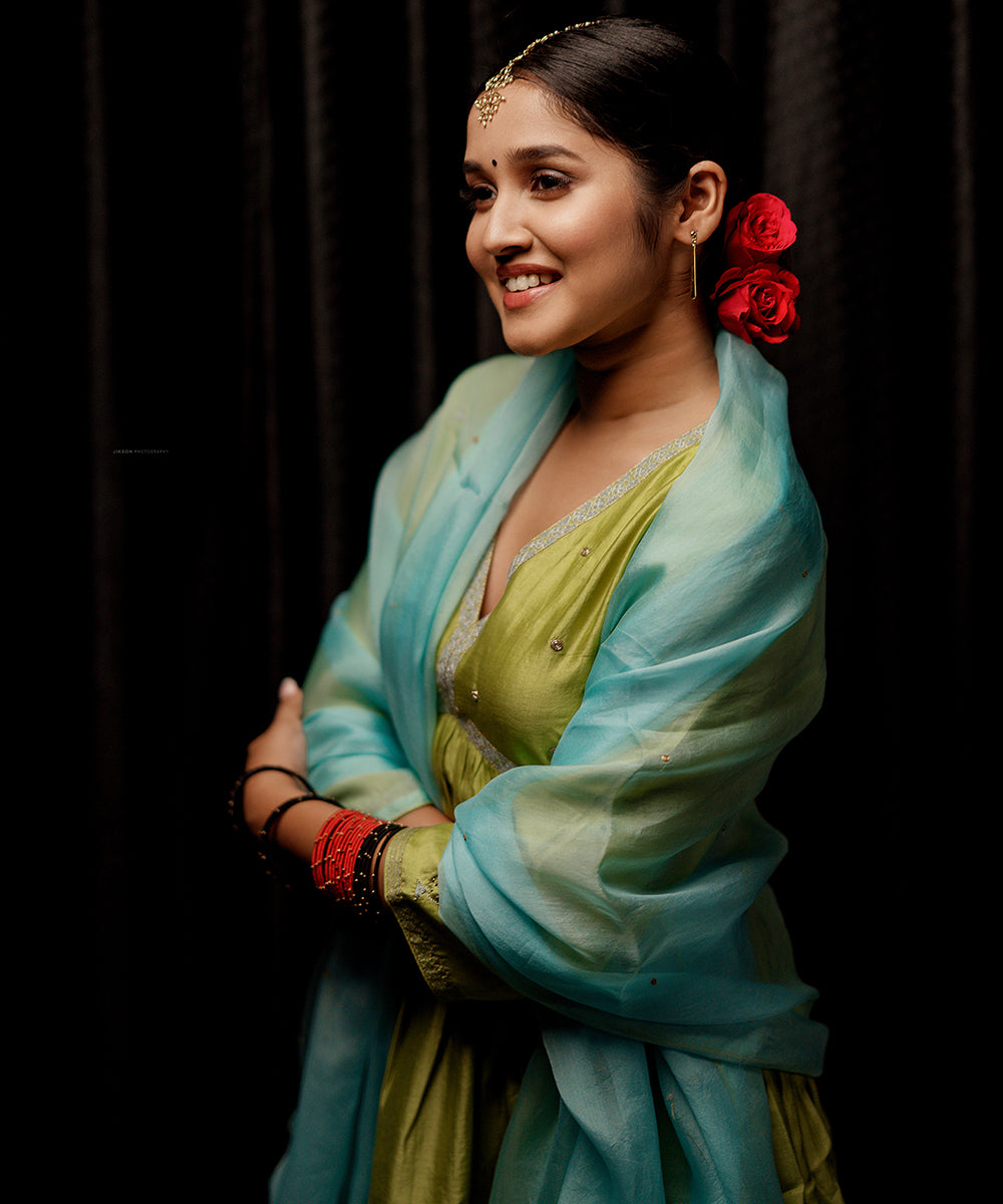 Anikha Surendran In Lime Green Handloom Chanderi Kurta Set Ready To Wear Silk Ensembles