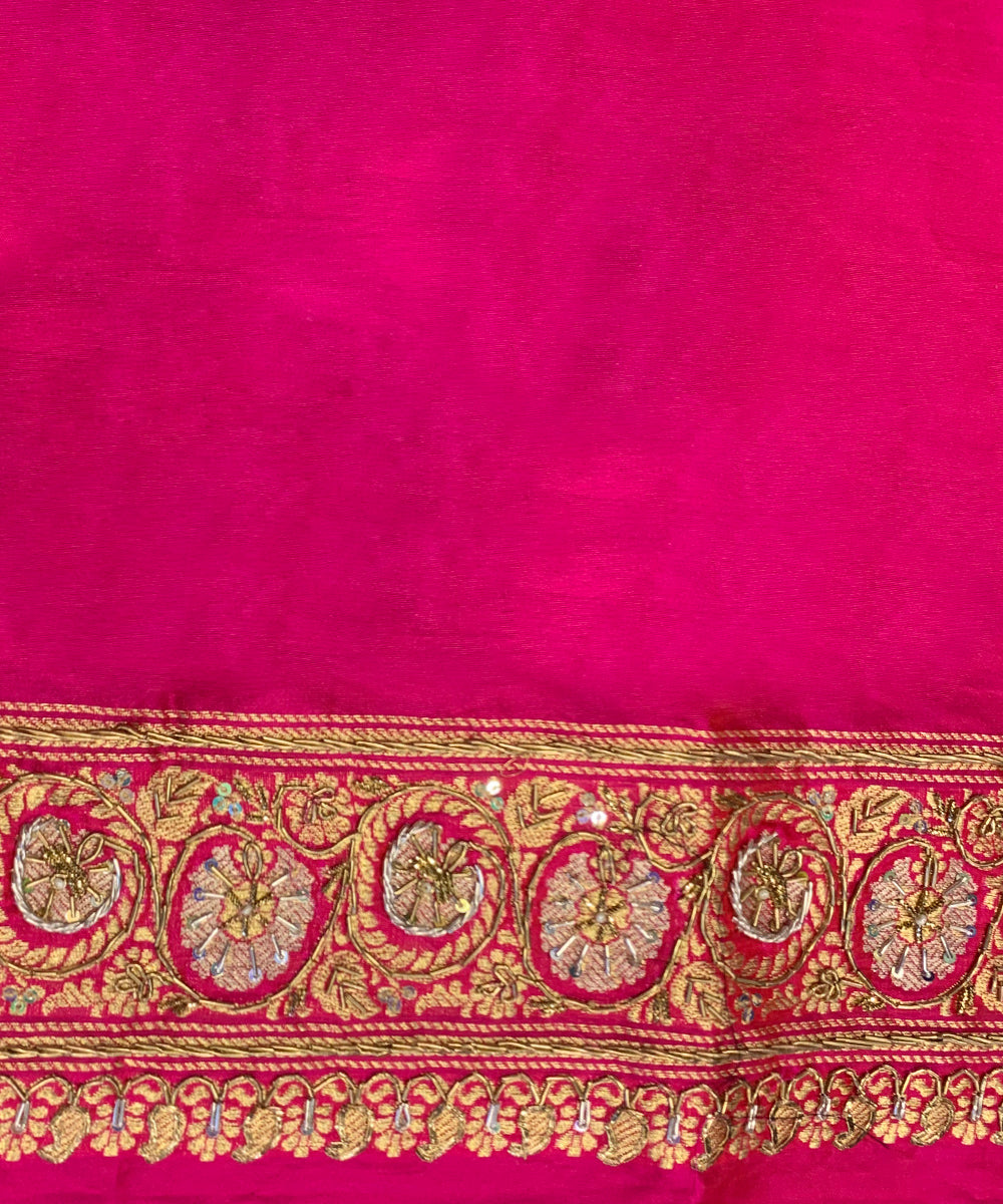Handloom Hot Pink Pure Silk Embroidered Banarasi Saree