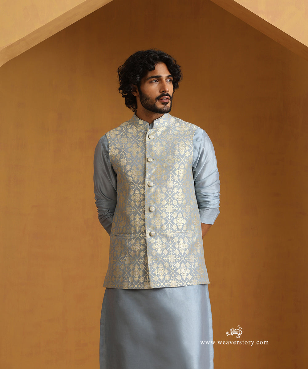 Blue_Hand_Embroidered_Chanderi_Kurta_Set_With_Moonga_Silk_Nehru_Jacket_WeaverStory_02