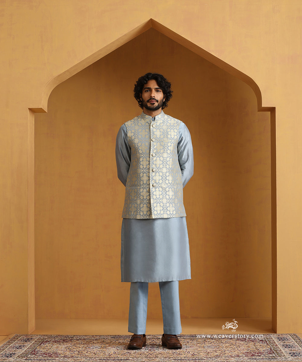 Blue_Hand_Embroidered_Chanderi_Kurta_Set_With_Moonga_Silk_Nehru_Jacket_WeaverStory_05