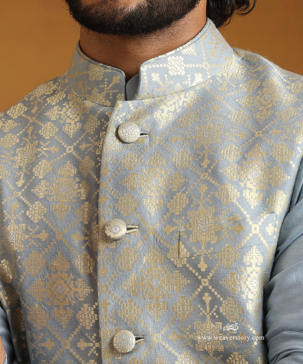 Blue_Hand_Embroidered_Chanderi_Kurta_Set_With_Moonga_Silk_Nehru_Jacket_WeaverStory_06