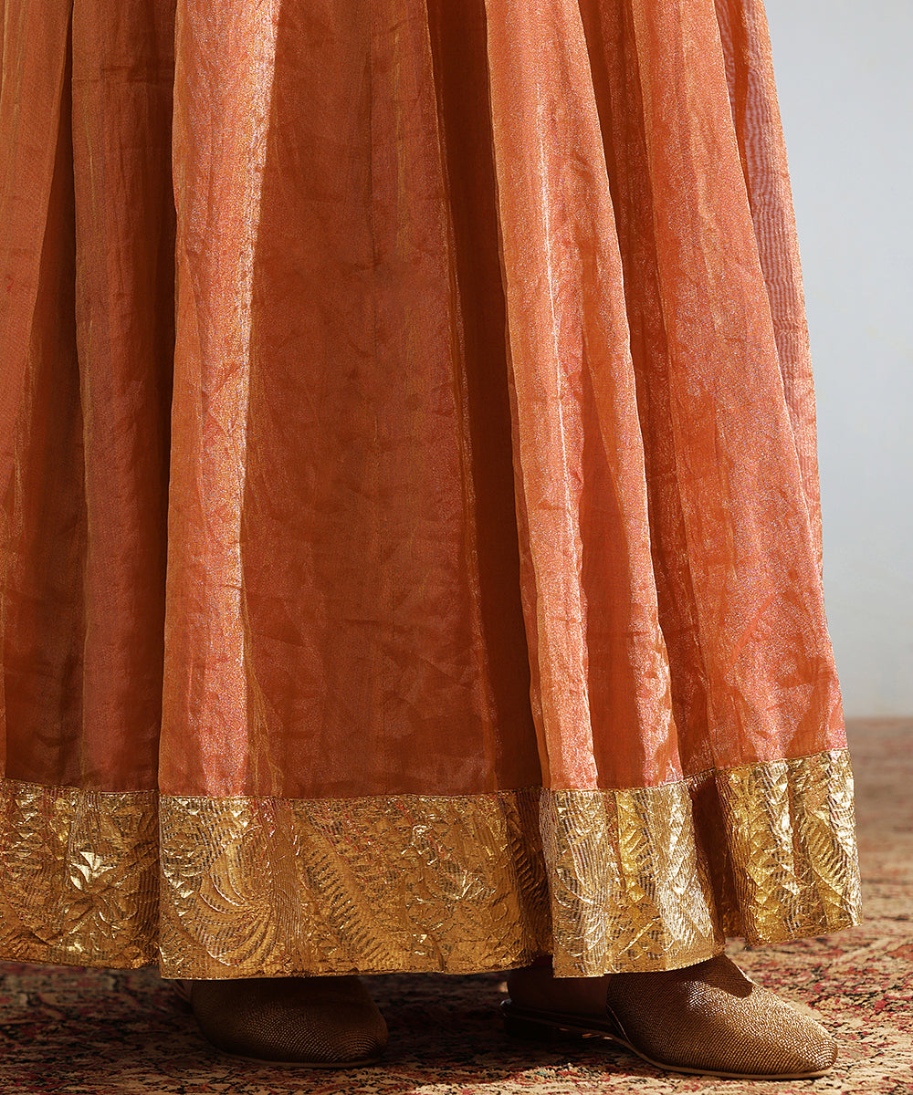 Coral Handcrafted Tissue Silk Anarkali Kurta With Churidaar And Organza Dupatta Ready To Wear
