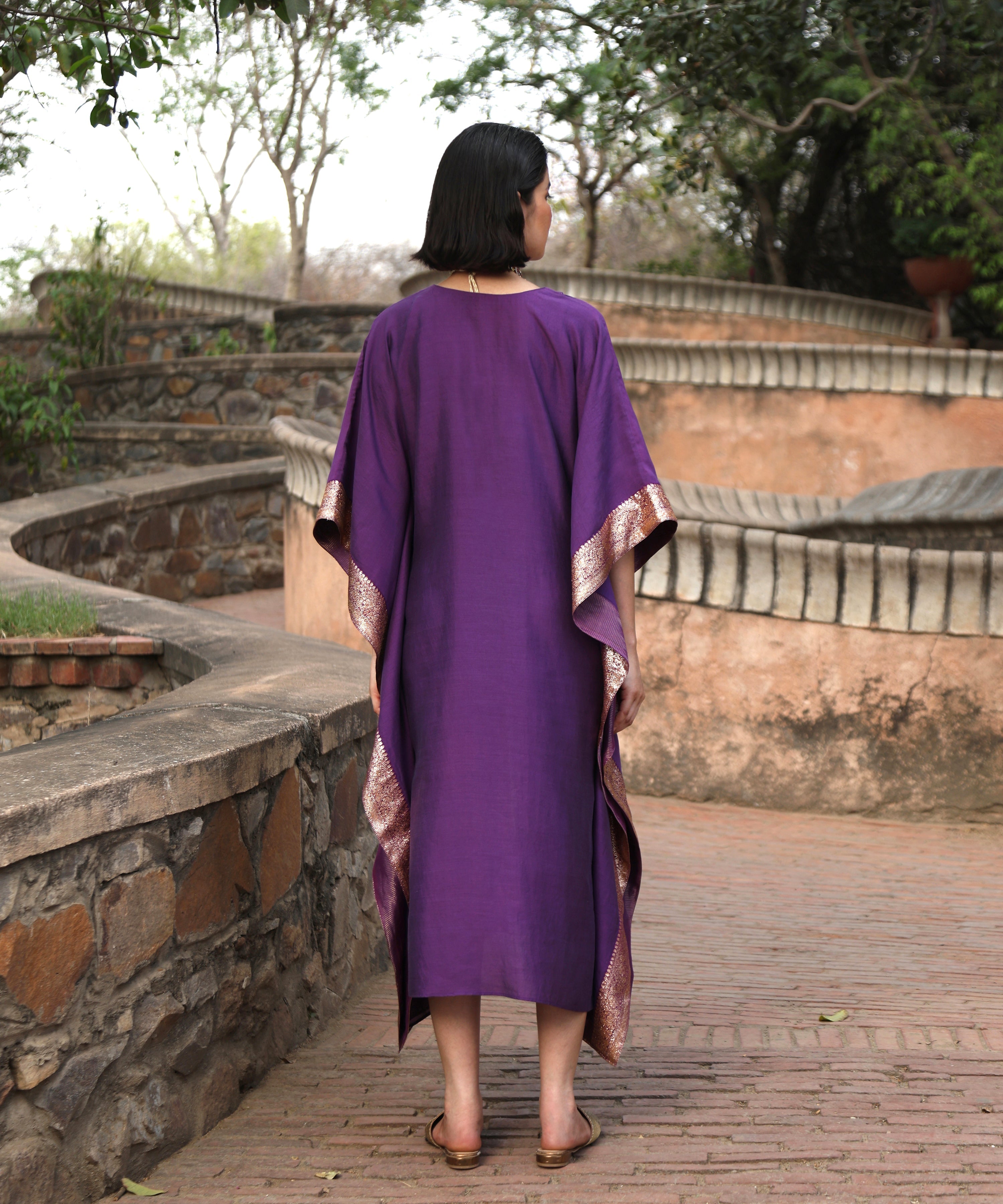 Aurbergine_Handloom_Pure_Chiniya_Kaftan_With_Sanjaab_Finishing_WeaverStory_05