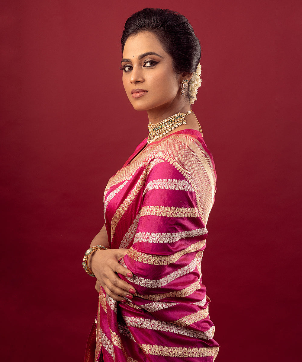 Ramya Pandian In Handloom Pink Pure Katan Silk Banarasi Saree