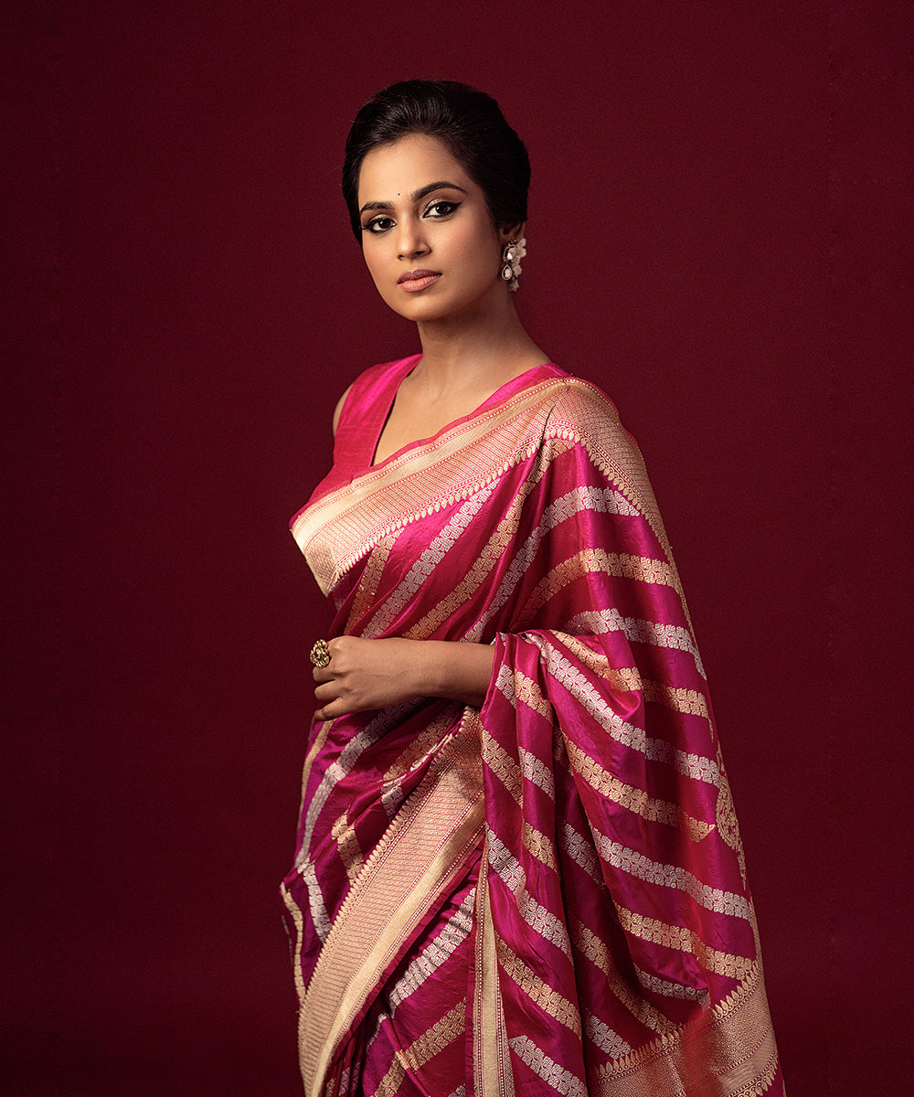 Ramya Pandian In Handloom Pink Pure Katan Silk Banarasi Saree