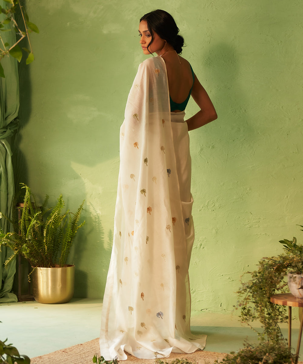 Kinaara Off-White Chanderi Saree with Peacock Green Blouse