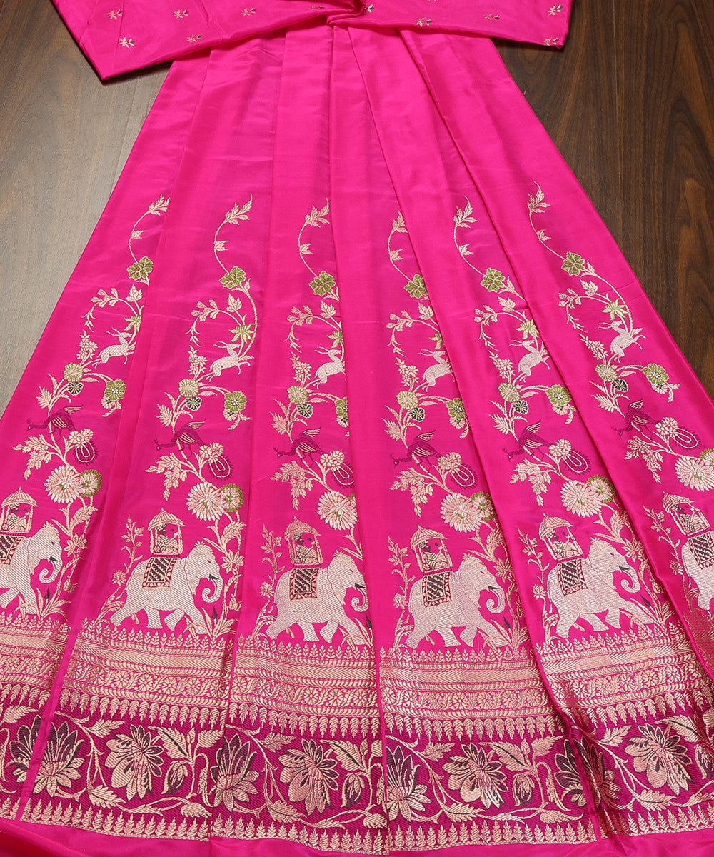 Handloom_Hot_Pink_Pure_Katan_Silk_Banarasi_Lehenga_With_Kadhwa_Shikargah_Jaal_And_Border_WeaverStory_02
