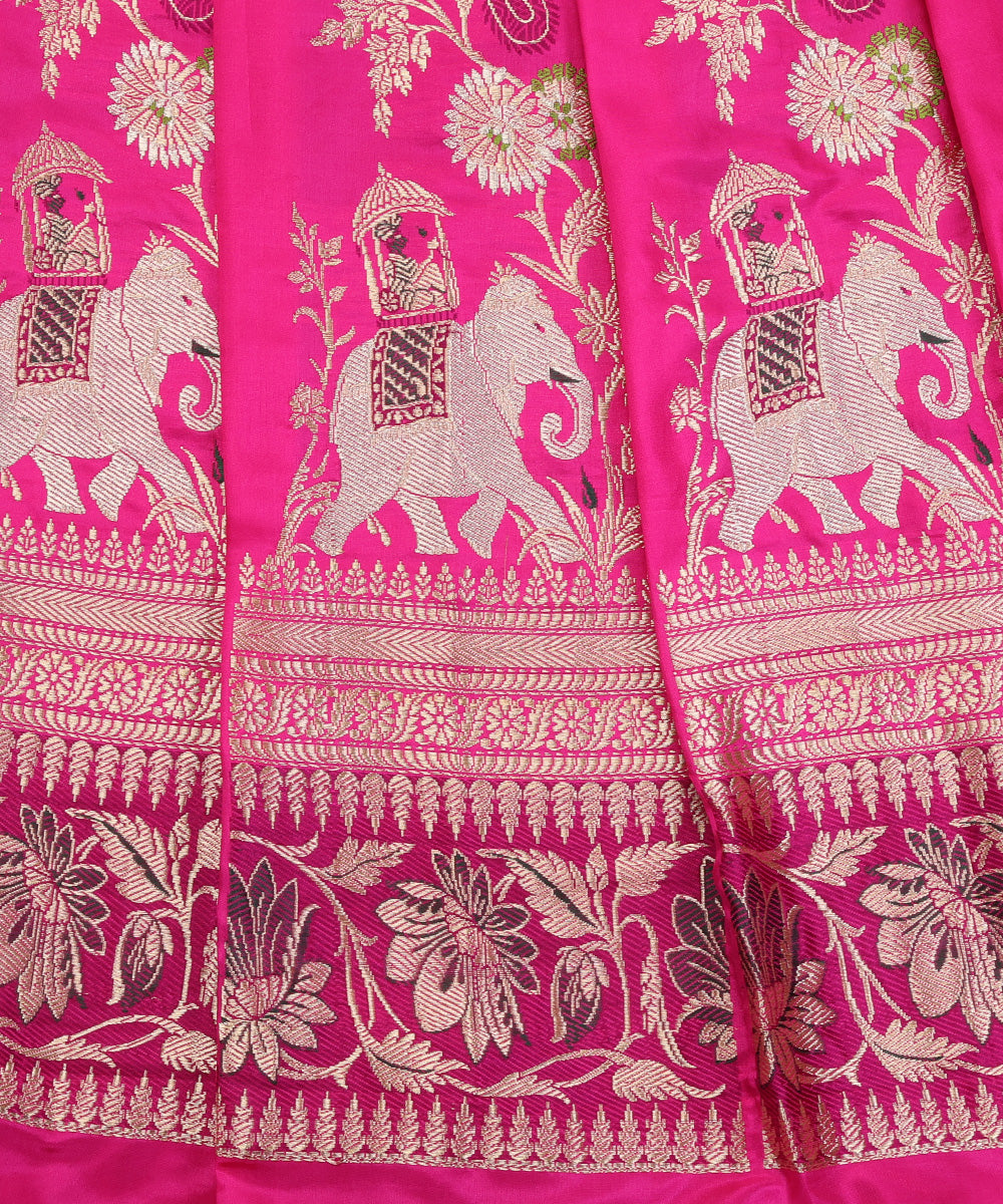 Handloom_Hot_Pink_Pure_Katan_Silk_Banarasi_Lehenga_With_Kadhwa_Shikargah_Jaal_And_Border_WeaverStory_03