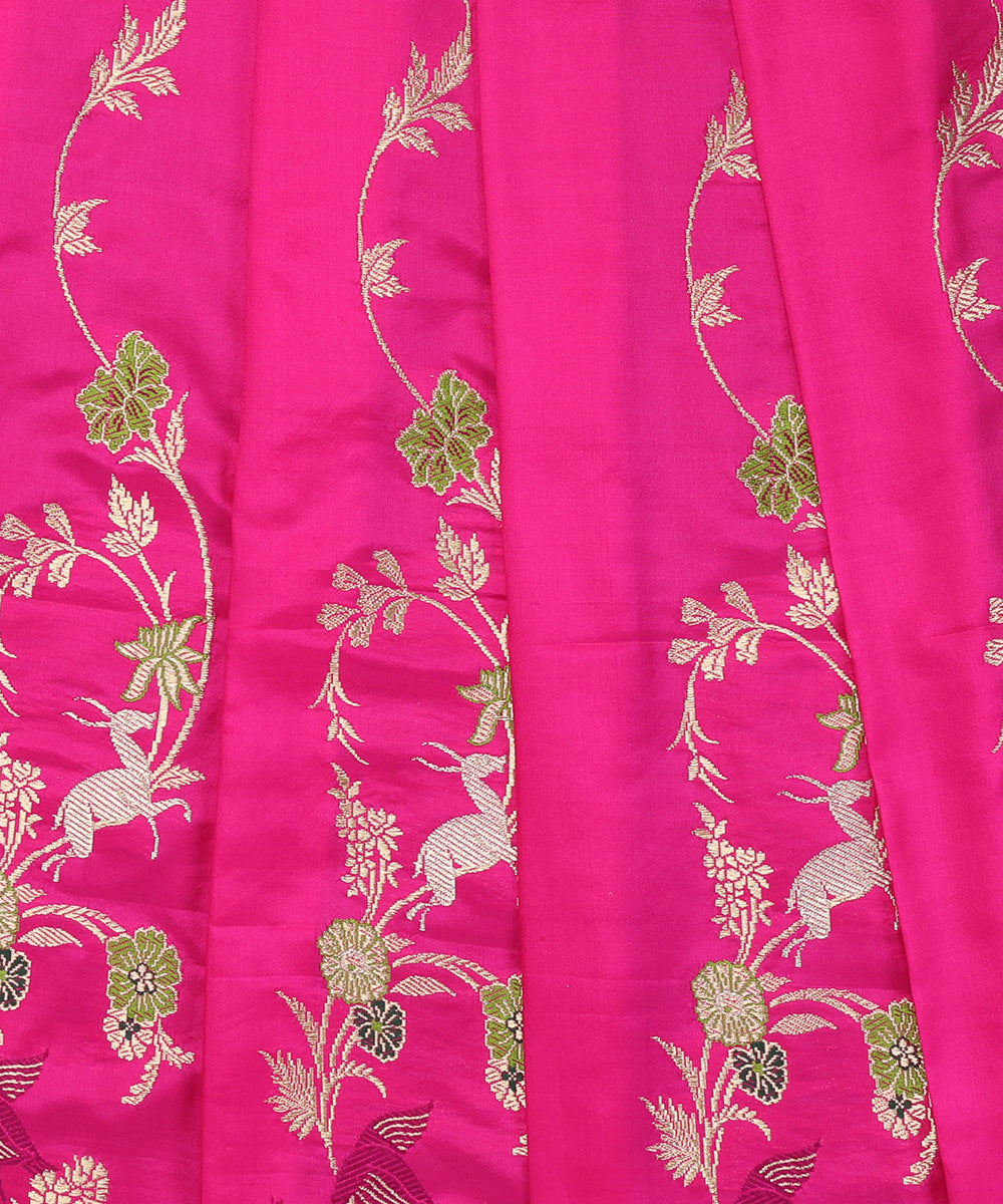 Handloom_Hot_Pink_Pure_Katan_Silk_Banarasi_Lehenga_With_Kadhwa_Shikargah_Jaal_And_Border_WeaverStory_04