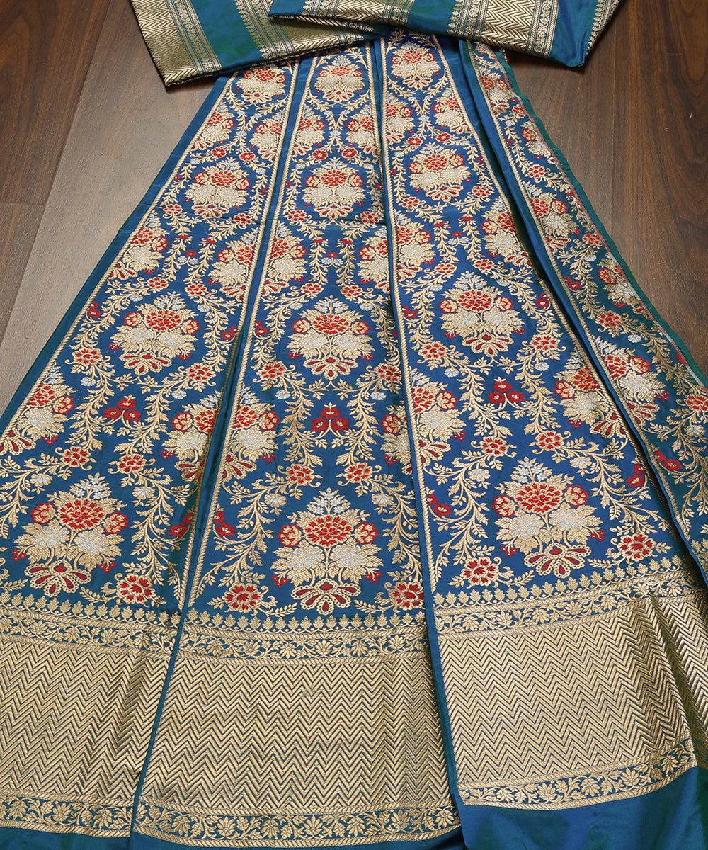 Handloom_Peacock_Blue_Pure_Katan_Silk_Banarasi_Lehenga_With_Kadhwa_Bageecha_Meenakari_WeaverStory_02