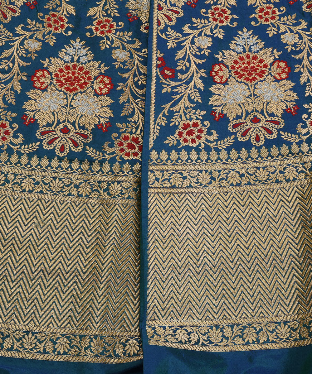 Handloom_Peacock_Blue_Pure_Katan_Silk_Banarasi_Lehenga_With_Kadhwa_Bageecha_Meenakari_WeaverStory_03