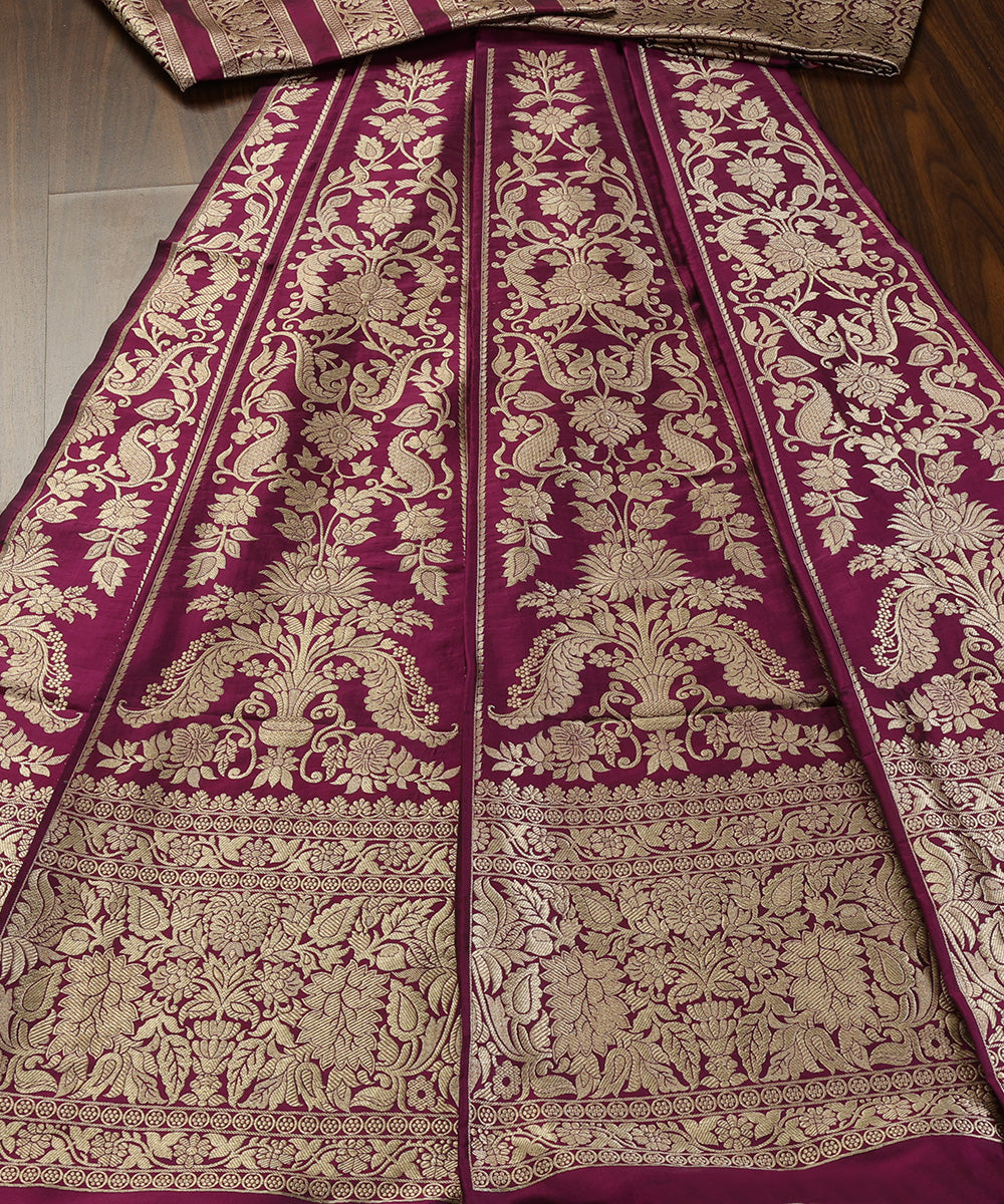 Purple_Handloom_Pure_Katan_Silk_Banarasi_Lehenga_With_Mehraab_Jaal_WeaverStory_02